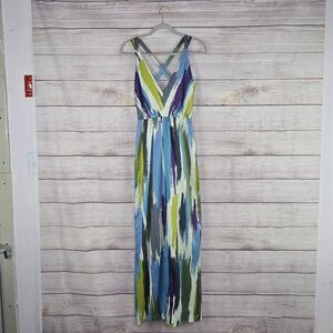 Anthropologie James Coviello Watercolor Brushstroke Hammered Satin Maxi Dress MP